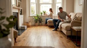 Bright living room with solid wood flooring