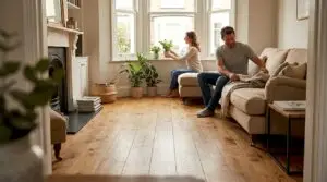 Bright living room with solid wood flooring