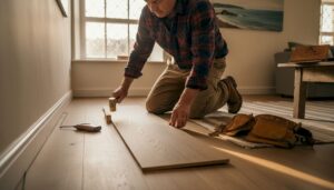 Craftsman fitting wood flooring hands-on