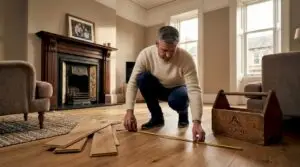 Homeowner checks oak flooring installation