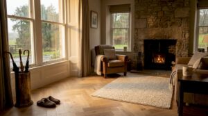 Scottish homeowner in living room with durable flooring