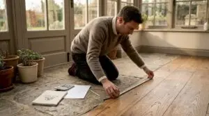 Person measuring floor with tape measure